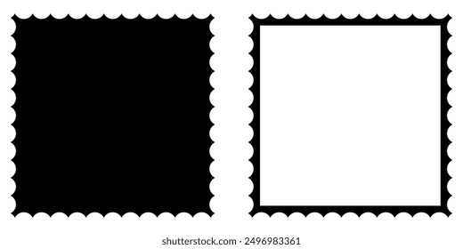 Square Scallop frames set. Fill and outline scallop frame . Vector illustration isolatrd on white background.