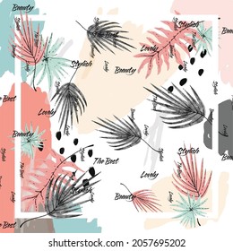 square scarf with abstract pattern and leafe illustration for scarf, hijab, fabric printing and other