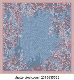 square scarf design with abtract floral pattern