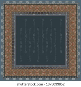 Square scarf design with ethnic frame pattern