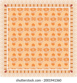 Square scarf design in soft colors and pretty flowers with leaves and stalks. equipped with modern abstract shapes. suitable for fabric printing, scarf, hijab, fashion printing or home decor and other