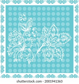 Diseño de pañuelos cuadrados en colores suaves y flores bonitas con hojas y tallos. con formas abstractas modernas. adecuado para impresión de tejidos, pañuelo, hijab, impresión de moda o decoración doméstica y otros