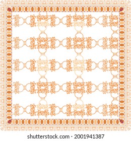 Square scarf design in soft colors and pretty flowers with leaves and stalks. equipped with modern abstract shapes. suitable for fabric printing, scarf, hijab, fashion printing or home decor and other