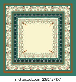square scarf design template with ethnic pattern design