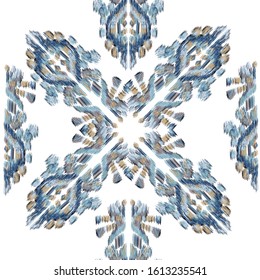 Square scarf ethnic ornate print silk.  Shawl ikat  embroidery autentic fabric ornament carpet. 