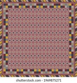 Square scarf with geometry pattern motif. Silk scarves design