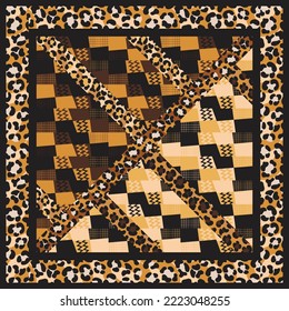 Square scarf with leopard skin motifs. Silk scarves design