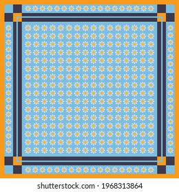 Square scarf pattern with flower element. Silk scarves motif