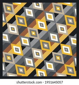 Square scarf pattern with geometric design motif on yellow and black