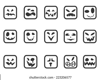 square scary face icons set