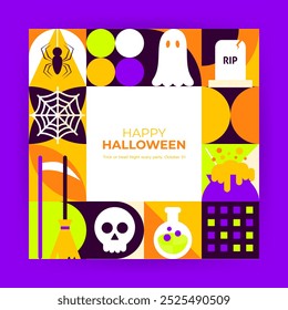 Square Scary Happy Halloween Concept. Vector Illustration of Flat Style. Trick or Treat. Scary Party Template. Horror Holiday.