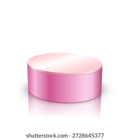 Cena quadrada com pódio cilíndrico rosa brilhante no fundo branco. Exibição realista de luxo para cosméticos premium, anúncios de perfume, lançamentos de beleza, campanhas de férias e marca high-end.
