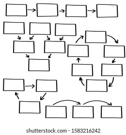Square schemes with arrows drawn by hand. Vector illustration