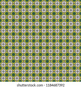 Square scraps in oriental style. Abstract seamless pattern in gray, blue and yellow colors. Vector illustration. Ideal for printing on fabric or paper.