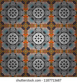 Square scraps in oriental style. Abstract seamless pattern in orange, gray and white colors. Ideal for printing on fabric or paper. Vector illustration.