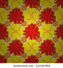 Square scraps in oriental style. Abstract seamless pattern in yellow, green and red colors. Ideal for printing on fabric or paper. Vector illustration.