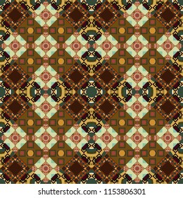 Square scraps in oriental style. Ideal for printing on fabric or paper. Abstract seamless pattern in blue, gray and black colors.