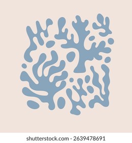 Square sea poster. Hand drawn coral and seaweed. Vector summer pattern