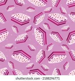Square seamless background with cake pattern. Sweets cartoon wallpaper for different wrapping paper prints. Textile texture for children party