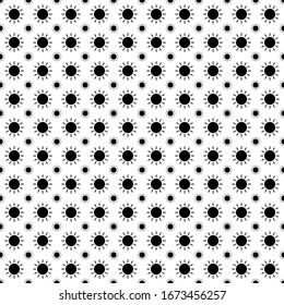 Square seamless background pattern from black suns are different sizes. The pattern is evenly filled. Vector illustration on white background
