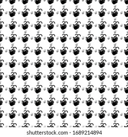 Square seamless background pattern from black washing hands symbols are different sizes and opacity. The pattern is evenly filled. Vector illustration on white background