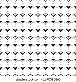 Square seamless background pattern from black wifi symbols are different sizes and opacity. The pattern is evenly filled. Vector illustration on white background