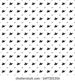 Square seamless background pattern from black dove of peace symbols are different sizes and opacity. The pattern is evenly filled. Vector illustration on white background