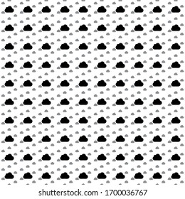 Square seamless background pattern from black cloud symbols are different sizes and opacity. The pattern is evenly filled. Vector illustration on white background