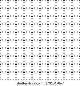 Square seamless background pattern from black car wheel symbols are different sizes and opacity. The pattern is evenly filled. Vector illustration on white background