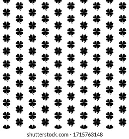 Square seamless background pattern from black four-leaf clover symbols. The pattern is evenly filled. Vector illustration on white background