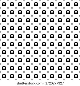 Square seamless background pattern from black photo camera symbols are different sizes and opacity. The pattern is evenly filled. Vector illustration on white background