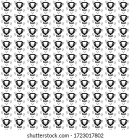 Square seamless background pattern from black trophy symbols are different sizes and opacity. The pattern is evenly filled. Vector illustration on white background