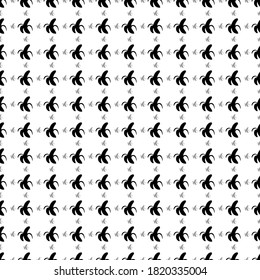 Square seamless background pattern from black peeled banana symbols are different sizes and opacity. The pattern is evenly filled. Vector illustration on white background