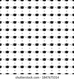 Square seamless background pattern from black square academic cap symbols are different sizes and opacity. The pattern is evenly filled. Vector illustration on white background