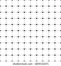 Square seamless background pattern from black bow symbols are different sizes and opacity. The pattern is evenly filled. Vector illustration on white background