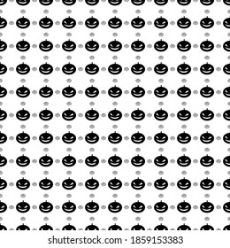 Square seamless background pattern from black halloween pumpkin symbols are different sizes and opacity. The pattern is evenly filled. Vector illustration on white background