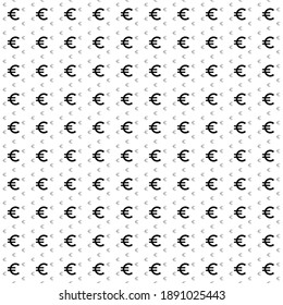 Square seamless background pattern from black euro symbols are different sizes and opacity. The pattern is evenly filled. Vector illustration on white background