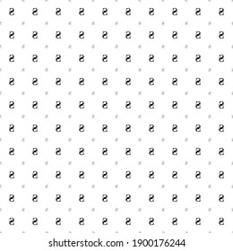 Square seamless background pattern from black hryvnia symbols are different sizes and opacity. The pattern is evenly filled. Vector illustration on white background