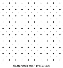 Square seamless background pattern from black plus symbols are different sizes and opacity. The pattern is evenly filled. Vector illustration on white background