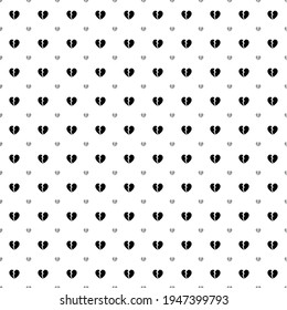 Square seamless background pattern from black broken heart symbols are different sizes and opacity. The pattern is evenly filled. Vector illustration on white background