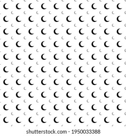Square seamless background pattern from black moon symbols are different sizes and opacity. The pattern is evenly filled. Vector illustration on white background