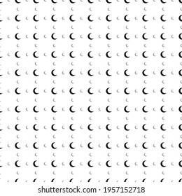 Square seamless background pattern from black moon symbols are different sizes and opacity. The pattern is evenly filled. Vector illustration on white background