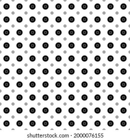 Square seamless background pattern from black gramophone record symbols are different sizes and opacity. The pattern is evenly filled. Vector illustration on white background