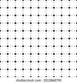 Square seamless background pattern from black gramophone record symbols are different sizes and opacity. The pattern is evenly filled. Vector illustration on white background