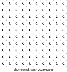 Square seamless background pattern from black moon symbols are different sizes and opacity. The pattern is evenly filled. Vector illustration on white background