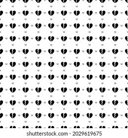 Square seamless background pattern from black broken heart symbols are different sizes and opacity. The pattern is evenly filled. Vector illustration on white background
