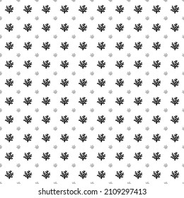 Square seamless background pattern from black coral symbols are different sizes and opacity. The pattern is evenly filled. Vector illustration on white background