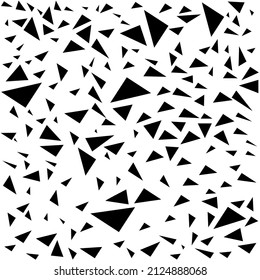 Square seamless background pattern from black triangle symbols are different sizes and opacity. The pattern is evenly filled. Vector illustration on white background