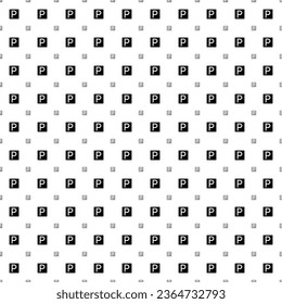 Square seamless background pattern from black road parking signs are different sizes and opacity. The pattern is evenly filled. Vector illustration on white background