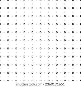 Square seamless background pattern from black capital letter D symbols are different sizes and opacity. The pattern is evenly filled. Vector illustration on white background
